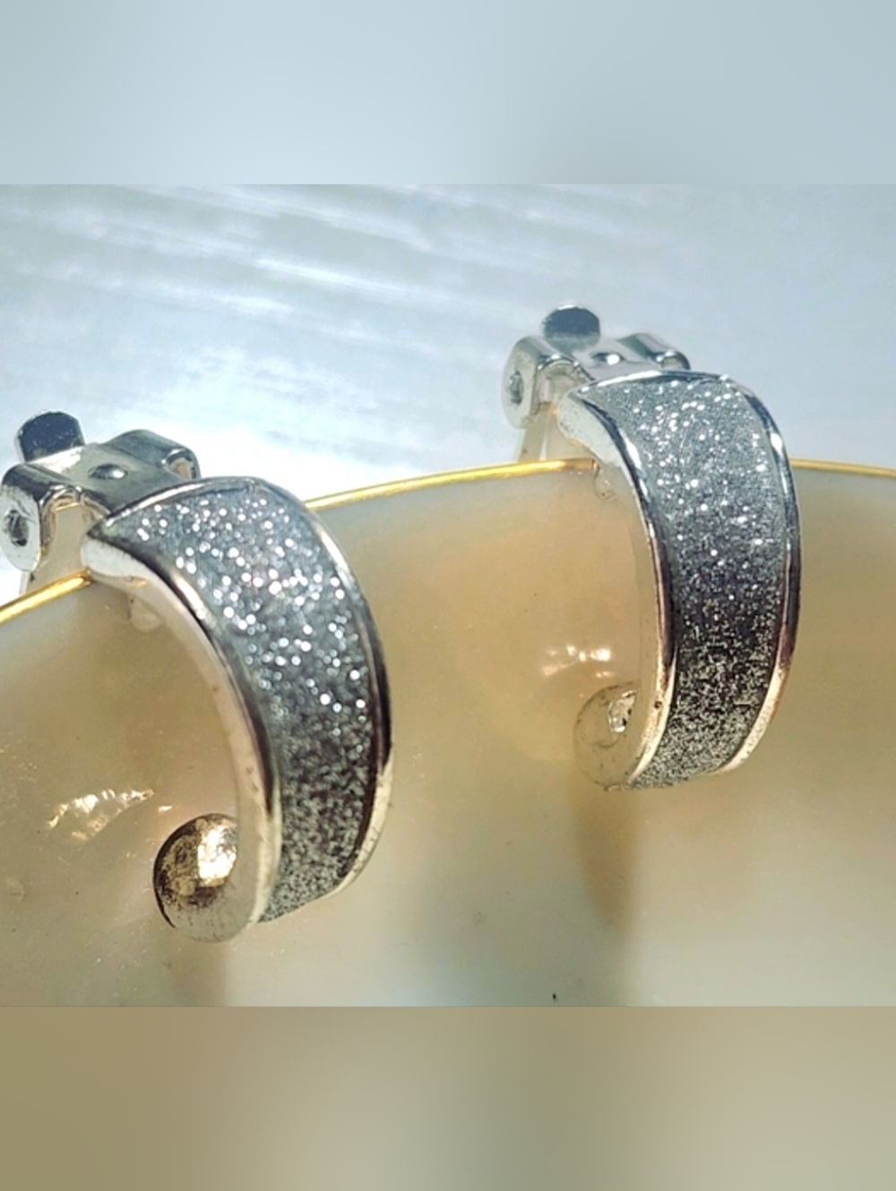Silver Glitter Huggie Hoop Earrings - Women Jewelry